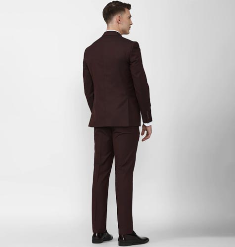 Men Maroon Solid Single-Breasted 3 Piece Formal Suit